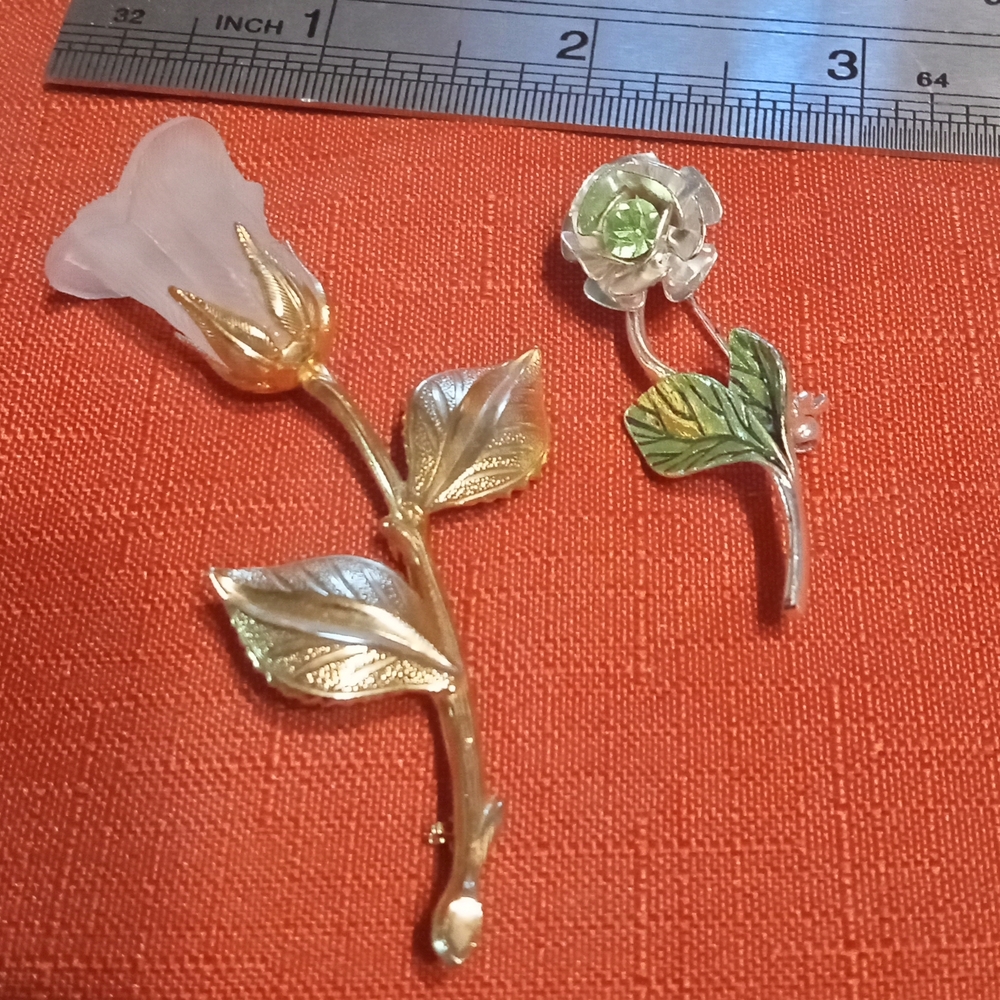 Gold and Silver Floral Brooch Set